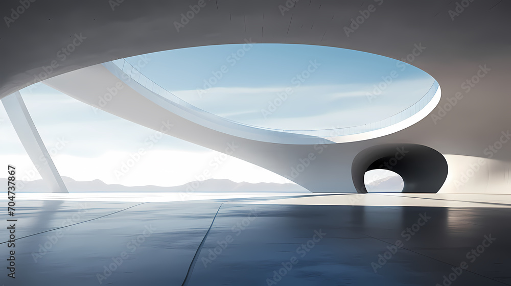 3d render of abstract futuristic architecture with empty concrete floor 3d render of abstract futuristic architecture with empty concrete floor
