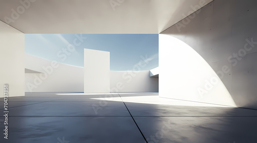 3d render of abstract futuristic architecture with empty concrete floor