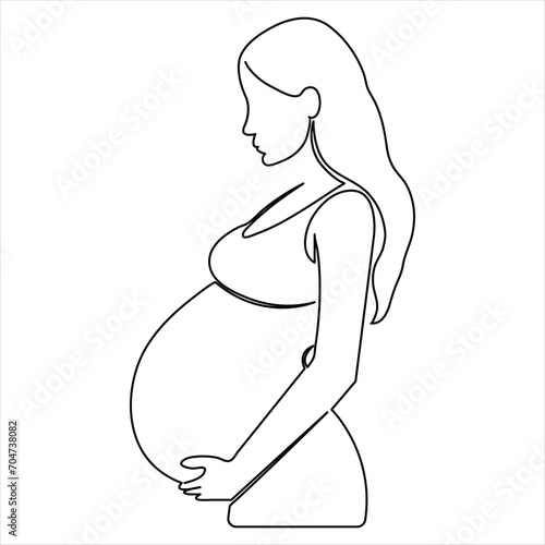 Pregnant woman Continuous one line art drawing and woman day outline vector art illustration