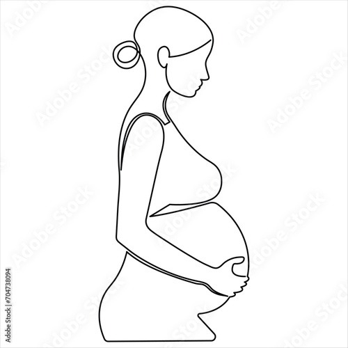 Pregnant woman Continuous one line art drawing and woman day outline vector art illustration