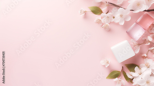 cosmetic concept. facial skin care products on pink background © Aura