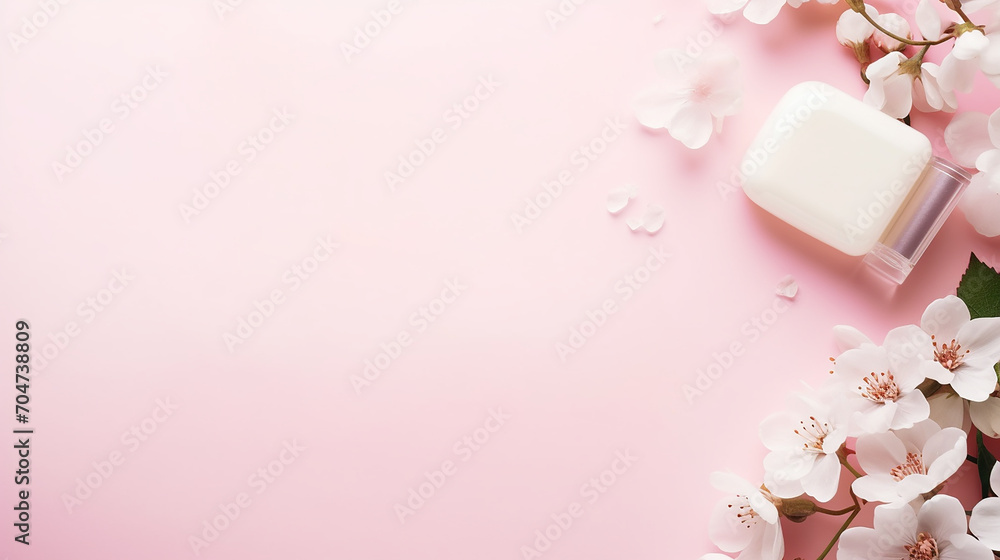 minimal composition with cosmetic skin care products on pink background with space for text minimal composition with cosmetic skin care products on pink background with space for text