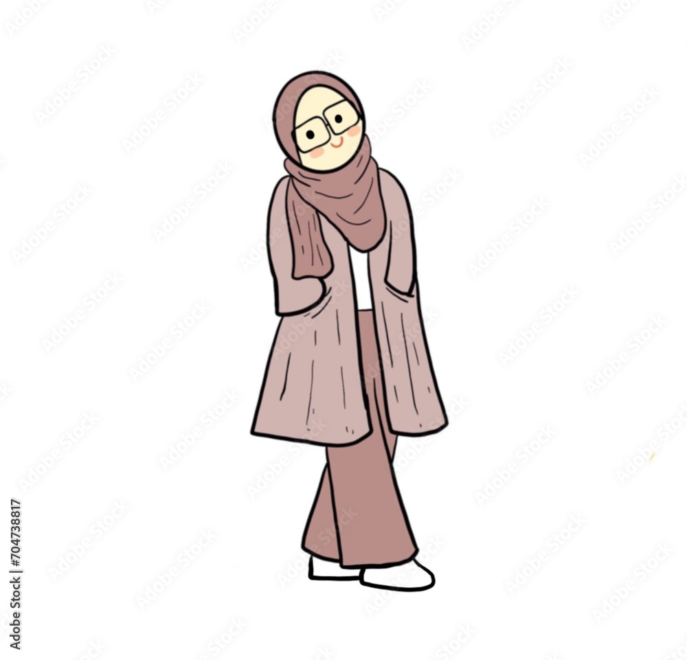 cute happy women character hijab girl illustration