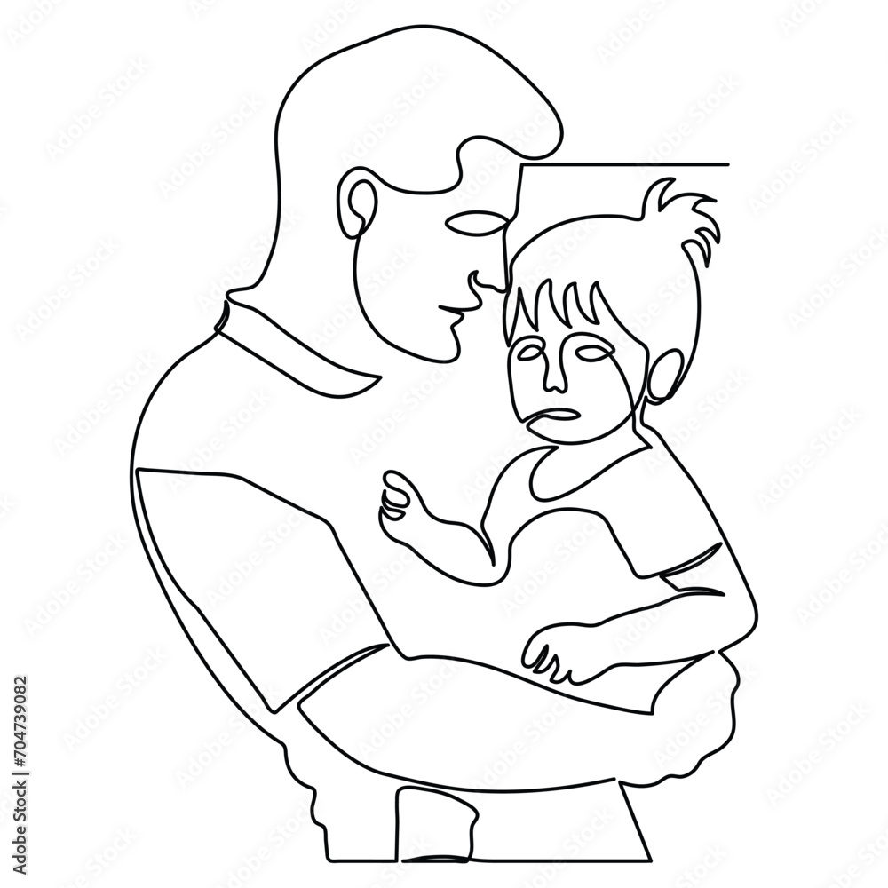 Happy father's and his child dad holds the baby in his arms continuous one line art in outline vector Happy father's and his child dad holds the baby in his arms continuous one line art in outline vector