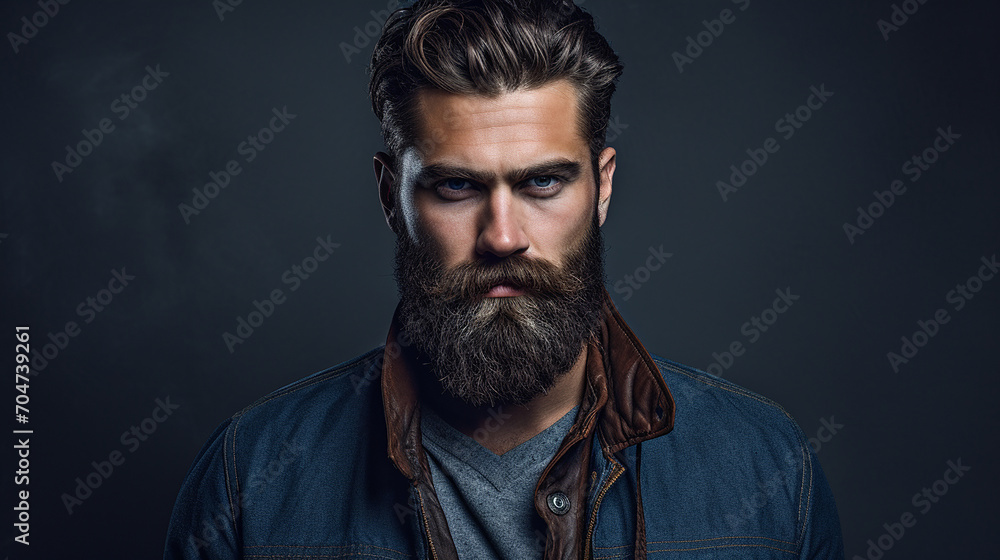Fototapeta premium portrait of handsome bearded man on dark background