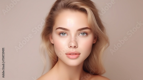pretty woman portrait. beautiful female face clear skin.