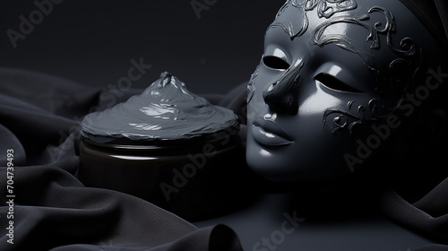 preparing cosmetic black mask on gray background photo