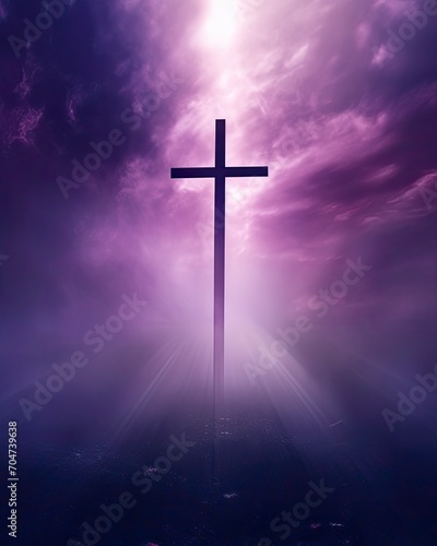 The Empty Cross, hazy, worship background art, Christianity, copy space - generative ai © Nia™