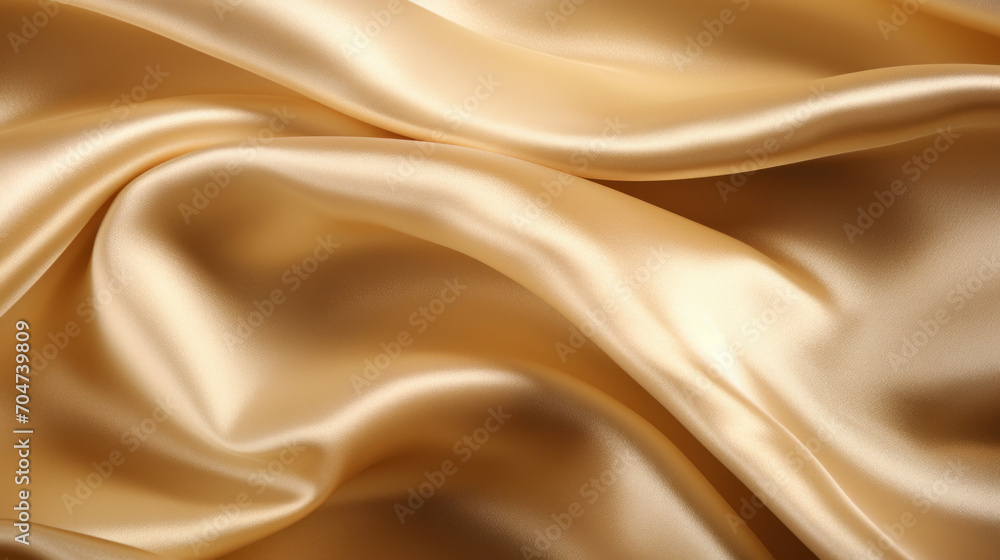 Fototapeta premium Luxurious creamy gold satin fabric with smooth, flowing waves, exuding opulence and elegance in its texture.