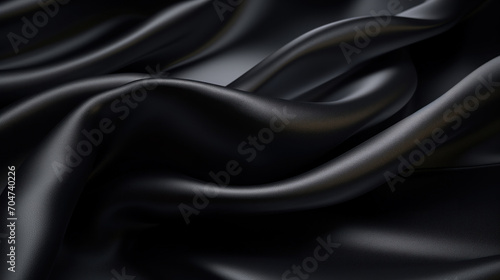 Close-up of luxurious black silk fabric, showcasing its smooth texture and the play of light on its surface.