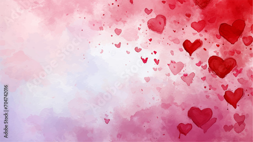 Valentine's Day watercolor background with hearts and flowers. Hand drawn vector art.