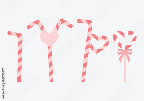 Valentine drinking straw with pink striped