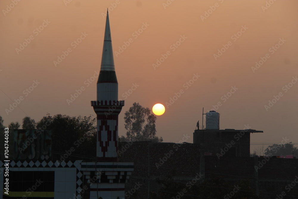 Naklejka premium Beautiful Landscapes of Punjab Pakistan , Sunset and Fog in winters
