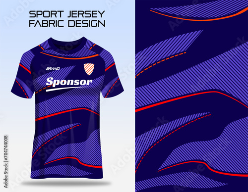 Dark blue sports t-shirt design template with abstract line for soccer jersey. Shirt mockup for sport club like badminton, volleyball, cycling, running and futsal. Sport uniform in front view.