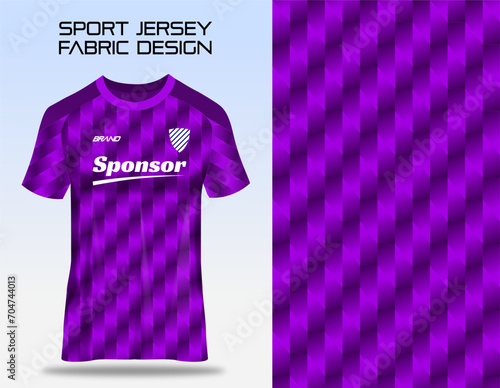 Purple sport t-shirt design template with abstract gradient for soccer jersey. Shirt mockup for sports clubs like badminton, volleyball, cycling, running and futsal. Sports uniform in front view.