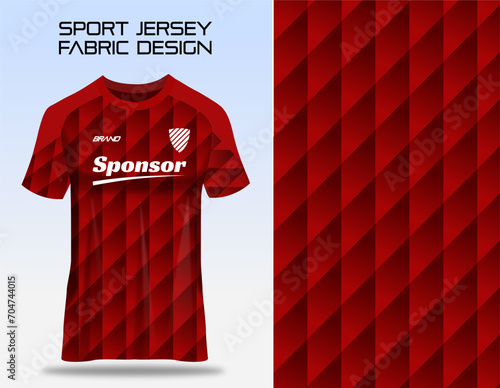 Red sport t-shirt design template with gradient pattern for soccer jersey. Shirt mockup for sports clubs like badminton, volleyball, cycling, running, and futsal. Sports uniform in front view. 