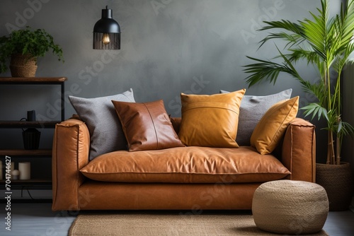 brown leather sofa in a living room