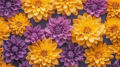 Background of a mix of purple and yellow chrysanthemum flowers