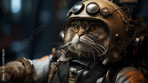 A cat wearing a spacesuit and helmet