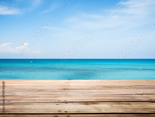 Wooden table by the sea