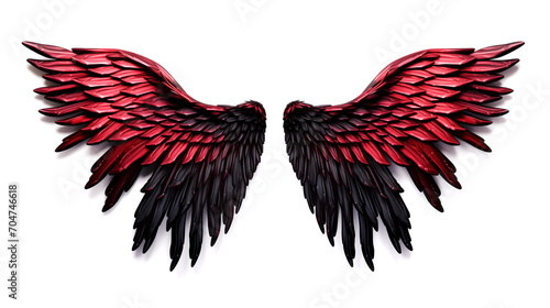 Red Black evil wings feather bird wings isolated on white background Generated by Ai