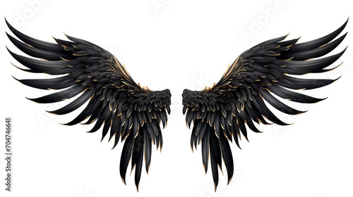 Golden Black angel wings feather bird wings isolated on white background Generated by Ai © Rattanapon