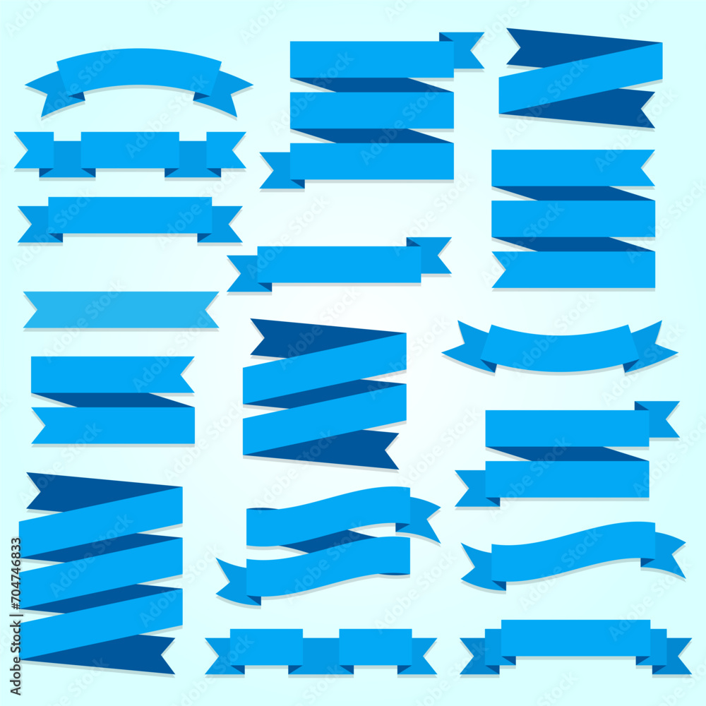 flat ribbons banners isolated white background illustration set blue tape