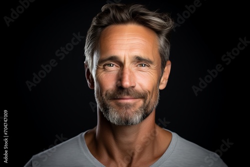 Portrait of a handsome middle-aged man over black background.
