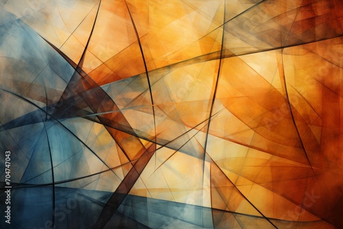 abstract orange and blue background in the style of cubism expressionism surrealism. complex colorful shapes and lines muddled as art creativity  flow confusion  inspiration concept. photo