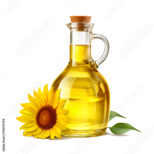 Sunflower oil in glass isolated on transparent or white background, png