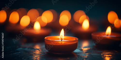 Candle burning Bright flame ignites on the dark surface of remembrance day burning candles in illuminates the dark night of spirituality symbol of love and peace.AI Generative