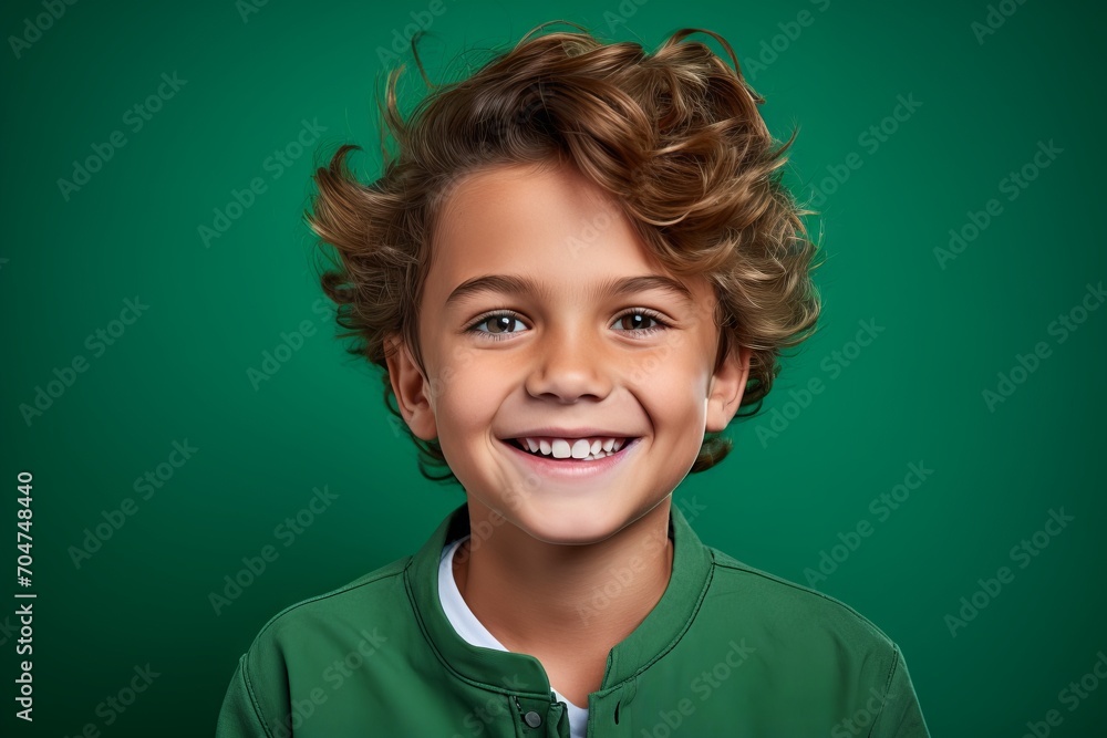 Portrait of a smiling little boy on a dark green background. Portrait of a smiling little boy on a dark green background.