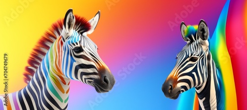 A pair of zebras stand together  depicted in a vibrant and stylized digital art piece.