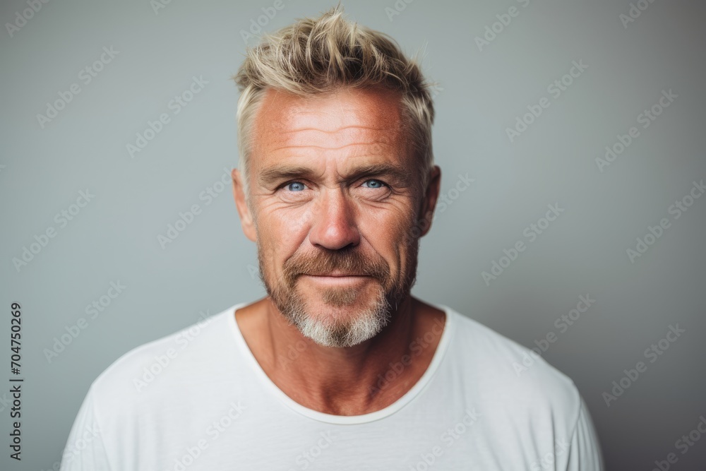 Portrait of a handsome mature man with blond hair and beard.