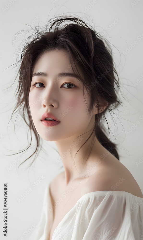 Portrait of beautiful korean women with white background, Generative AI Portrait of beautiful korean women with white background, Generative AI