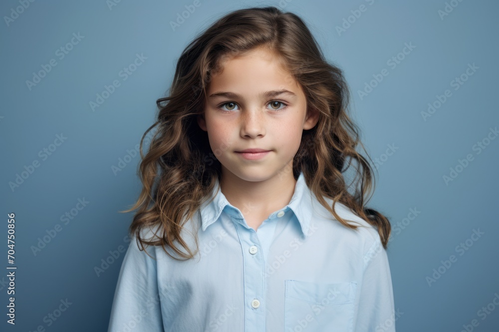 Portrait of a cute little girl in a blue shirt on a blue background Portrait of a cute little girl in a blue shirt on a blue background