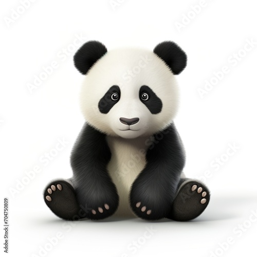 3D rendering of a cartoon panda sitting down © duyina1990