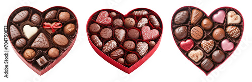 collection of open heart shaped gift chocolate boxes with chocolate