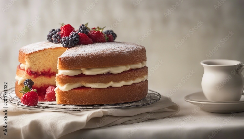 Victoria sponge cake with fresh berries