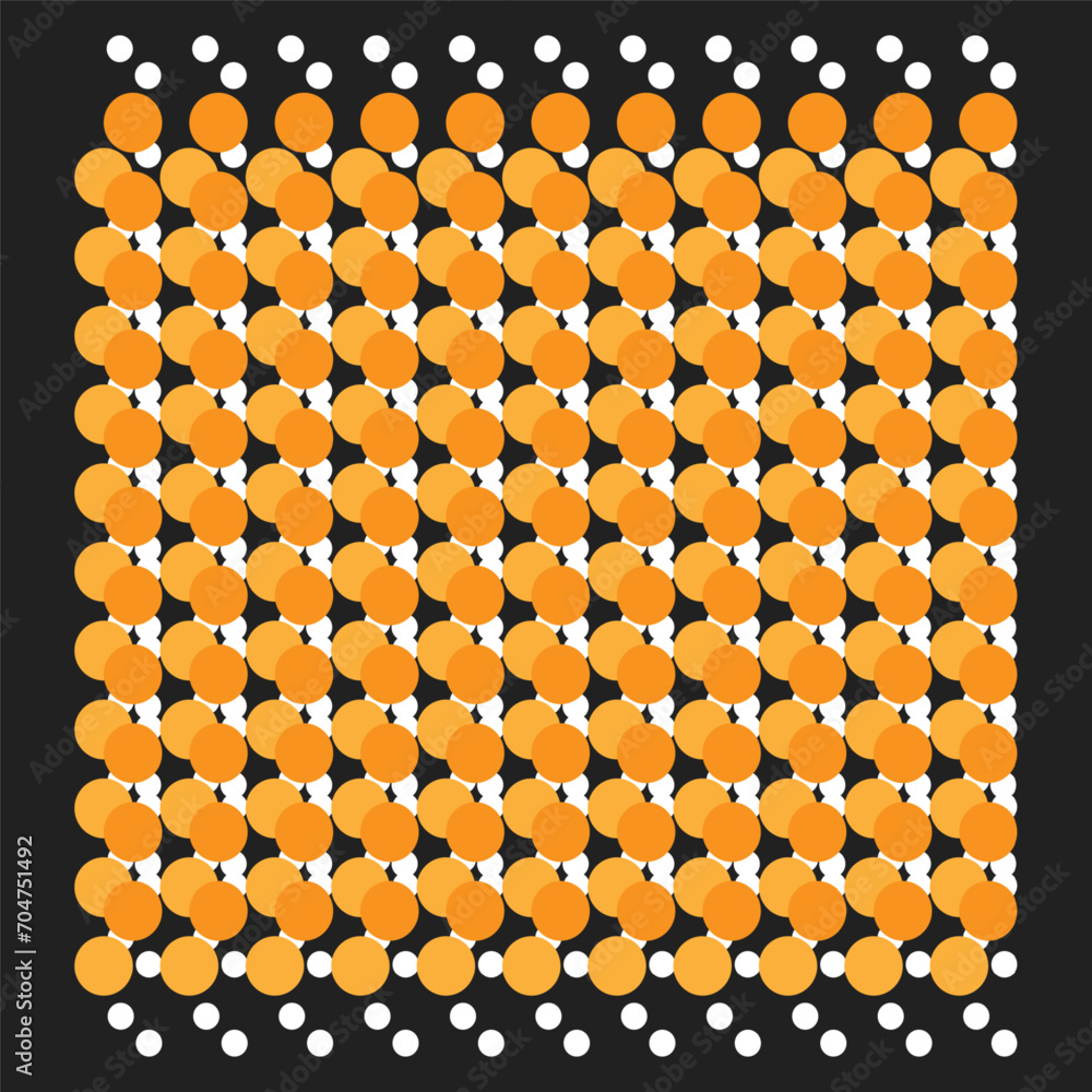 Abstract illustration, black background and seamless overlapping orange-white circles, vector illustration