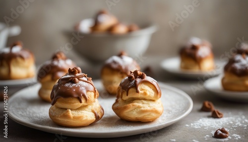 Profiteroles with chocolate glaze and nuts