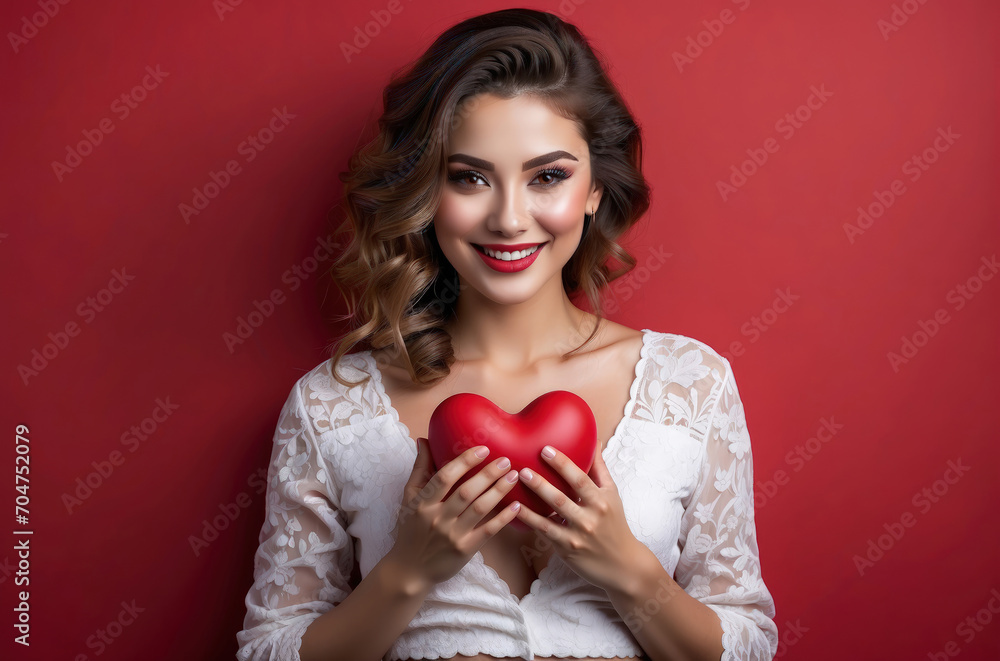 celebration for Valentine's Day with beautiful young woman holds a red heart in her hands. celebration for Valentine's Day with beautiful young woman holds a red heart in her hands.