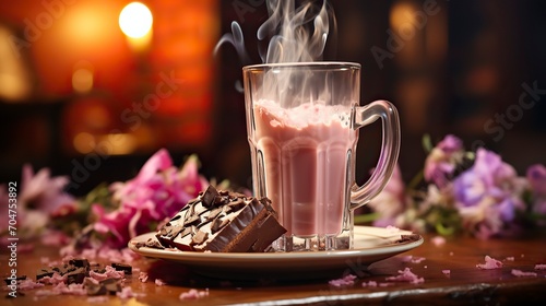 A glass of milk with chocolate being poured out ,Chocolate day, Valentines Day, Valentines week  photo