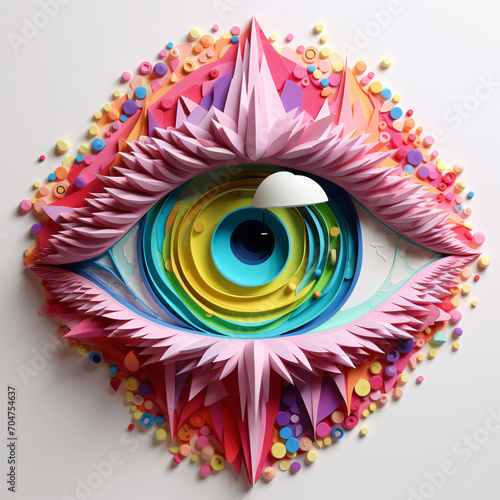 Colorful dreamlike abstract paper-cut style eyes 