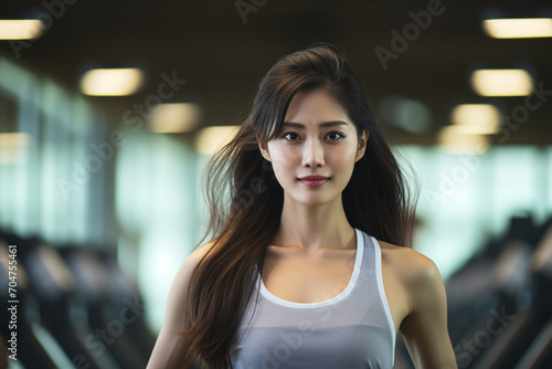 Portrait of a beautiful cute and charming asian women in fitness center. Free Download Portrait of a beautiful cute and charming asian women in fitness center. - GFXLoad