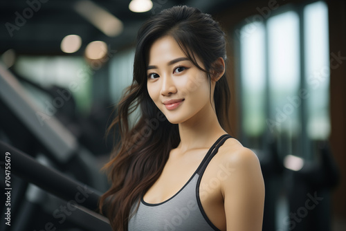 Portrait of a beautiful cute and charming asian women in fitness center. Free Download Portrait of a beautiful cute and charming asian women in fitness center. - GFXLoad