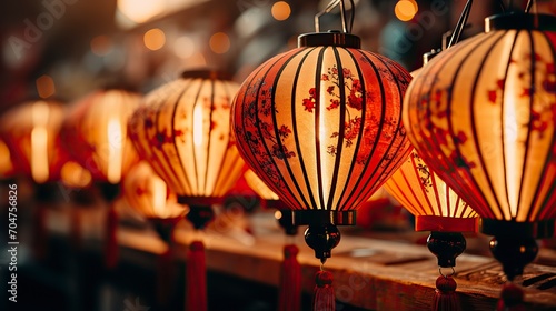 A row of red chinese lanterns   bokeh ,New Year Celebration, Chinese New year, Chinese New year Celebratin photo