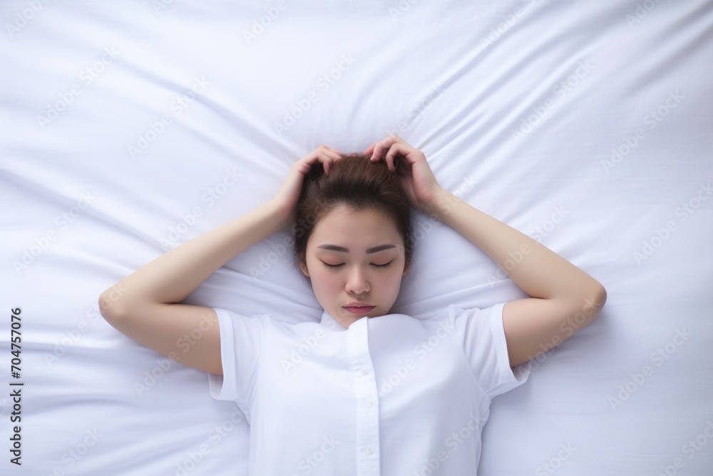 A woman sleeping on a bed A woman sleeping on a bed