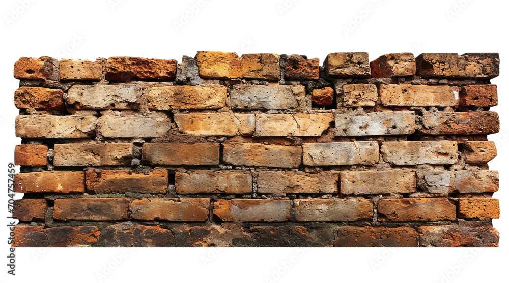 Obraz premium Old brown brick wall isolated on transparent background