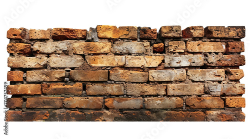 Old brown brick wall isolated on transparent background photo